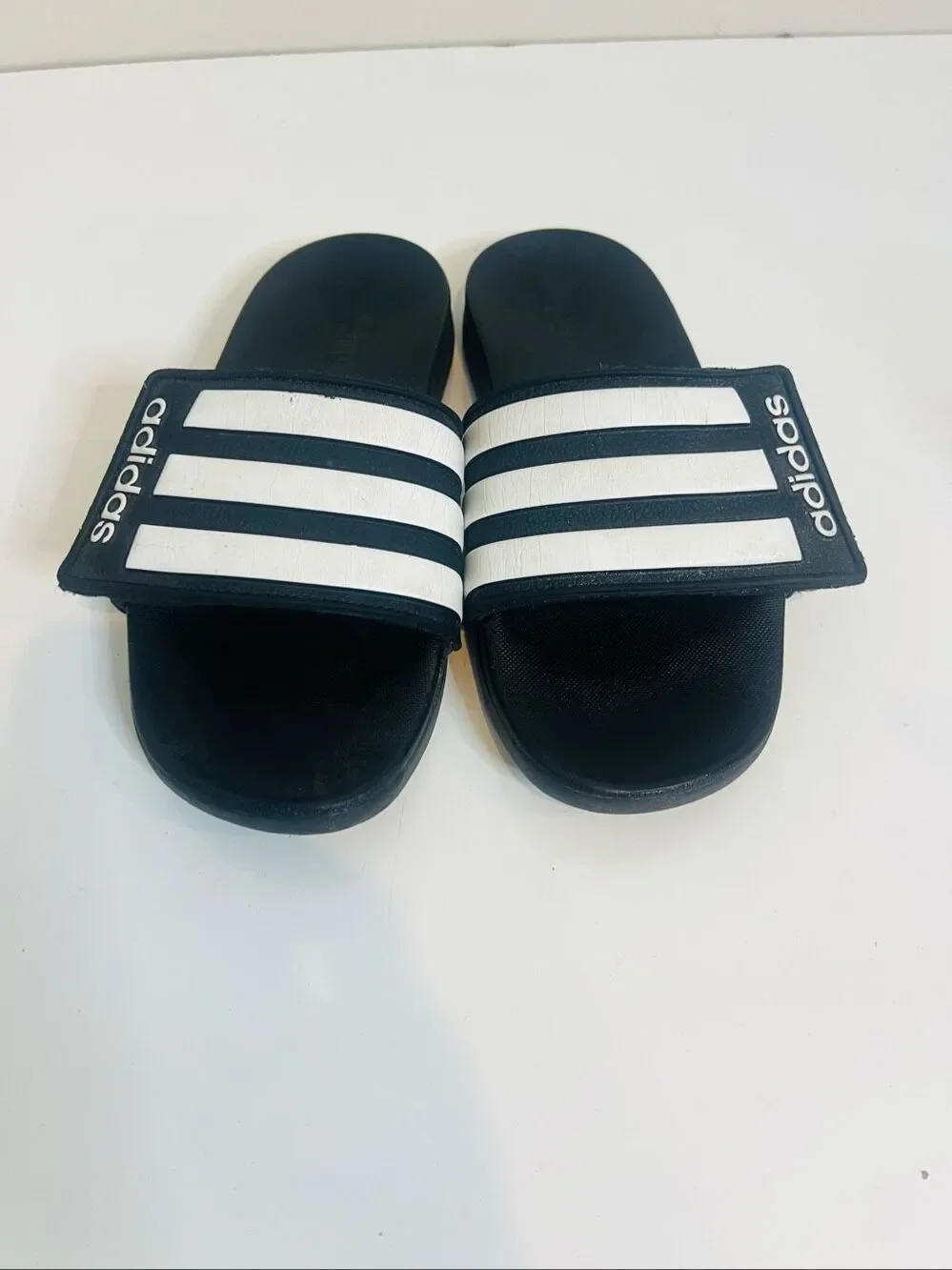 Adidas Youth Black White Stripe Slides Sandals Sz 3